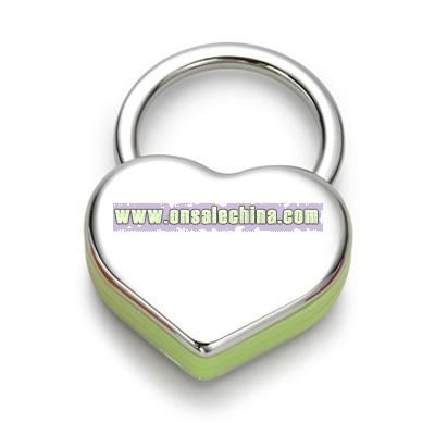 Green Plastic / Nickel Plated Heart Key Chain