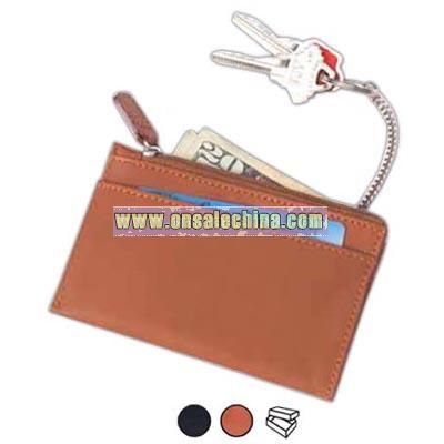 Leather zip wallet key chain
