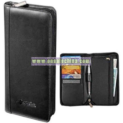 Black genuine top grain leather passport travel wallet