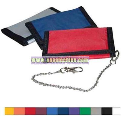 Tri fold 70 denier polyester wallet with security chain