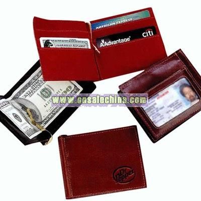 Aniline glazed calfskin leather money clip credit card wallet