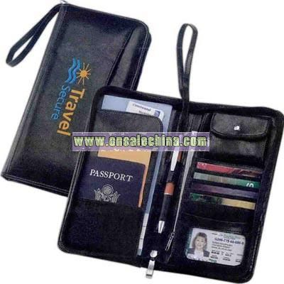 Zippered folding leatherette passport wallet