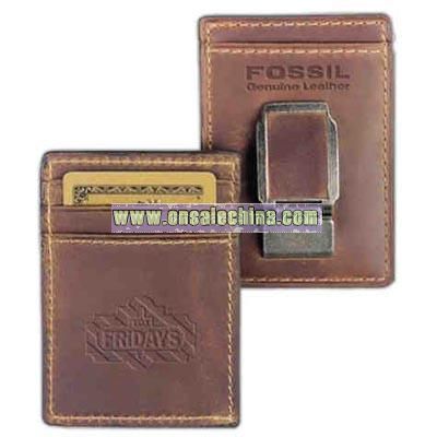 Genuine leather front pocket wallet with 2 credit card slots and sturdy money clip