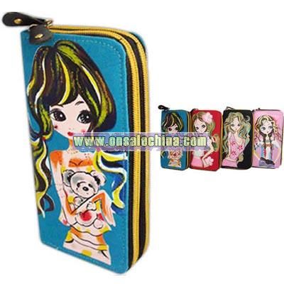Girl print on zippered canvas wallet