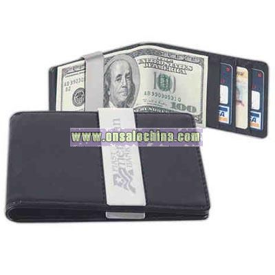 Black leatherette pocket wallet with brushed brass money clip