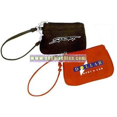 Micro fiber wristlet zipper pouch.