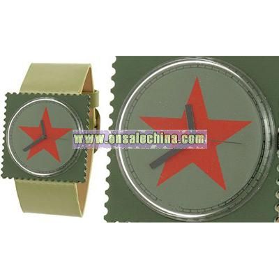 Casual Sports Wrist Watch with Green Wide Band & Stamp Face