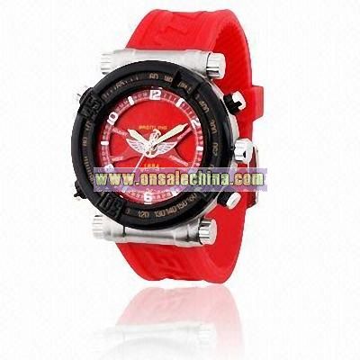 Plastic Wrist Watch with Alloy Case and Silicon Band