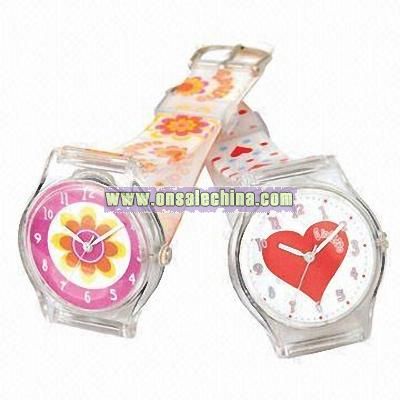 Plastic Watch with Transparent Case and Colorful Straps