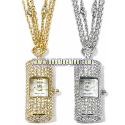 Victoria Wieck Crystal Cylinder Watch Drop Necklace