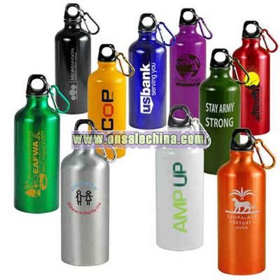 22 oz light weight aluminum sports water bottle with carabiner clip on loop cap