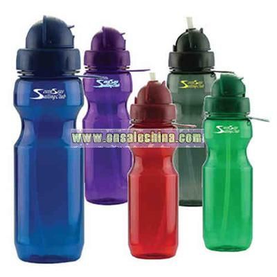 Polycarbonate sports and water bottle with rotating top design and built in straw
