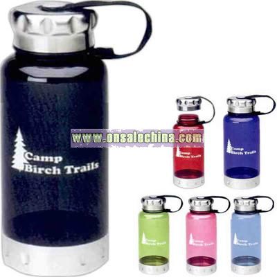Plastic water bottle with stainless trim and lid 32 oz
