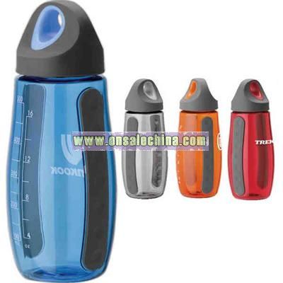 Plastic water bottle with side accent grips and screw-off cap