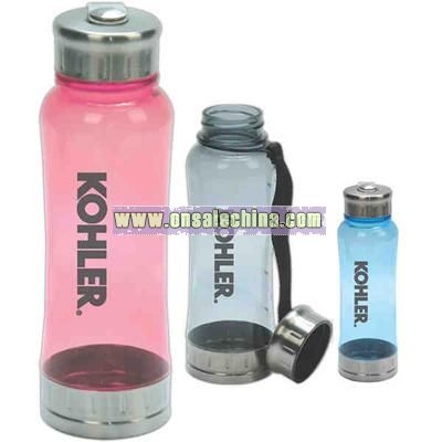 Transparent 18 oz polycarbonate water bottle with stainless steel base and cap