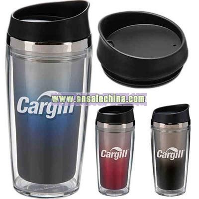Transparent acrylic insulated tumbler with drink-thru lid 16 oz