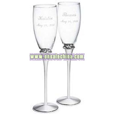 Glass Toasting Flutes with Crystals