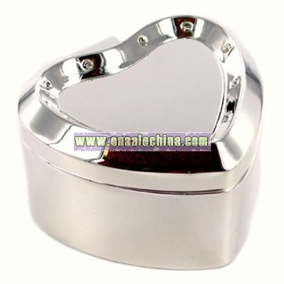 Silver Heart Mini Jewelry Box w/ Swarovski Crystals