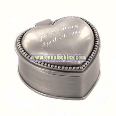 Pewter Brushed Heart Mini Jewelry Box