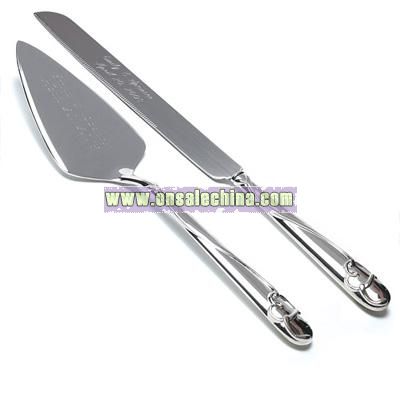 Silver Plated Cake Serving Set with Raised Loop Heart