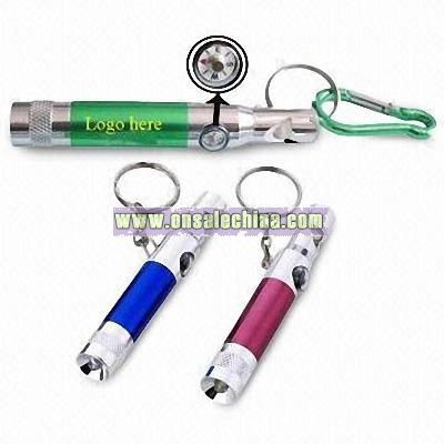 Keychain with Integrated Torch, Whistle, and Compass