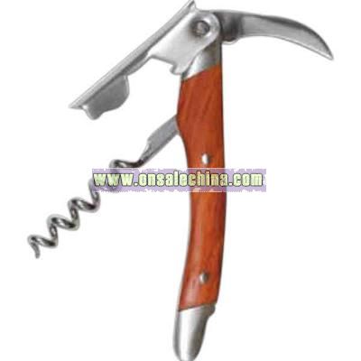 Straight stainless corkscrew with rosewood color wood inset