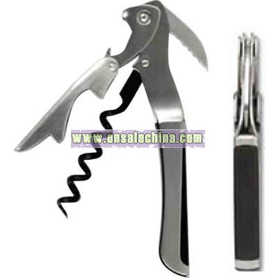 Double-step stainless steel waiter's corkscrew with extender arm