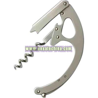 Stainless steel corkscrew with sharp serrated blade