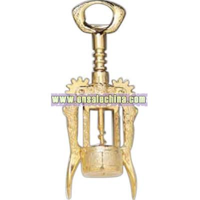 Wing corkscrew with auger worm and gold plated grape design