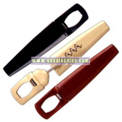 Two piece pocket corkscrew and bottle opener