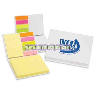 Small sticky note pads in white hard cover.