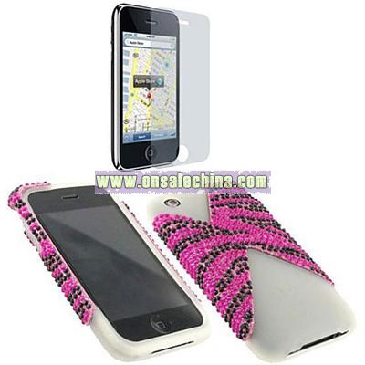 Apple iPhone 3GS/ 3G White/ Magenta Zebra Shell Case