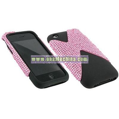 Apple iPhone 3GS/ 3G Black Silicone/ Pink Rhinestone Shell Case