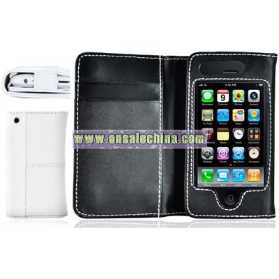 Cuir Series Flip Leather iPhone 3G / 3GS Case-Black / White