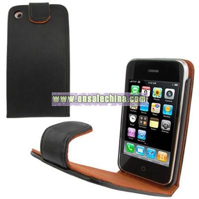 Leather Case for Apple 3G iPhone-Black/Orange